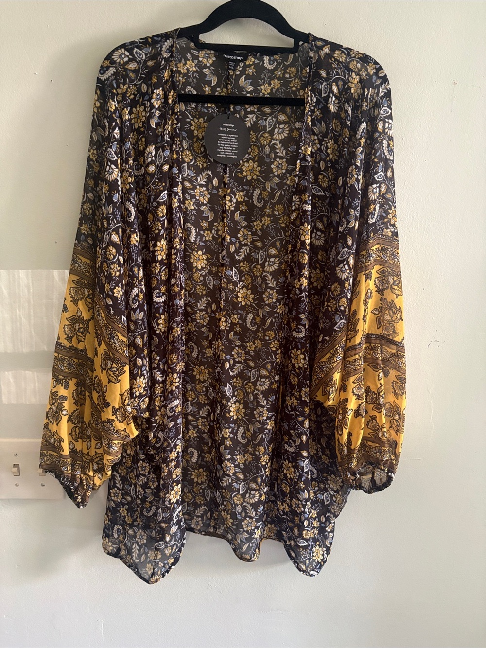 mittoshop Floral Open-Front Kimono Cardigan - Yellow & Black